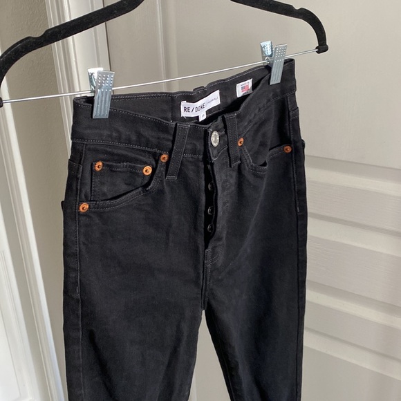 RE/DONE High Rise Ankle Crop Black Destroy Jeans Size 23 - Picture 3 of 9